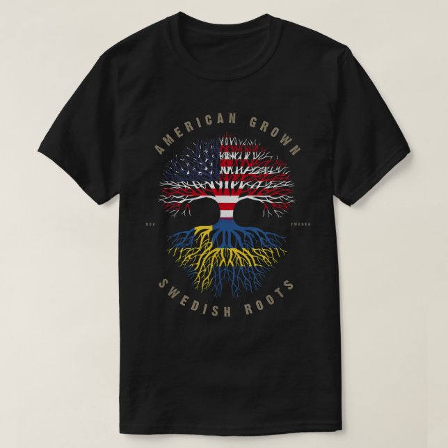 Flagga American Grown Swedish Roots Sverige T Shirt (Design framsida)