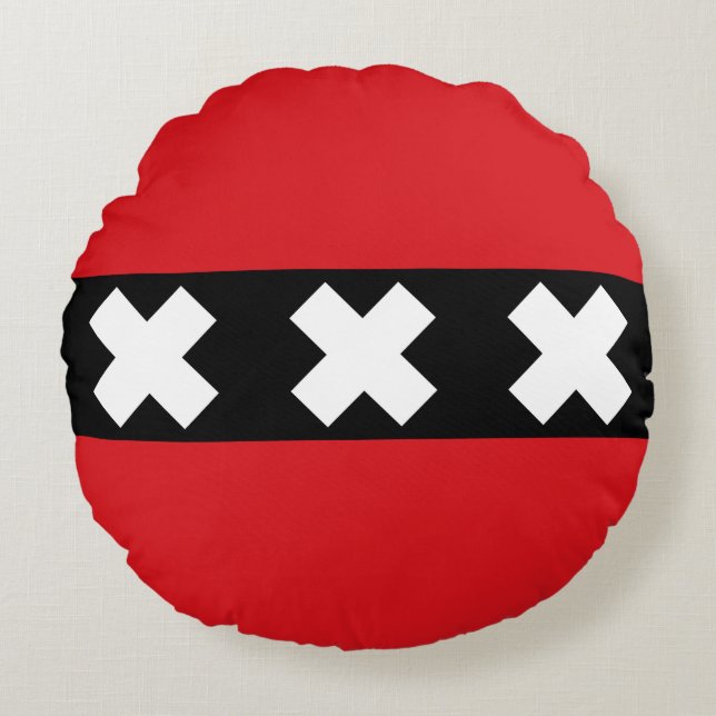 Flagga Amsterdam, Nederländska rundan Pillow Rund Kudde (Framsidan)