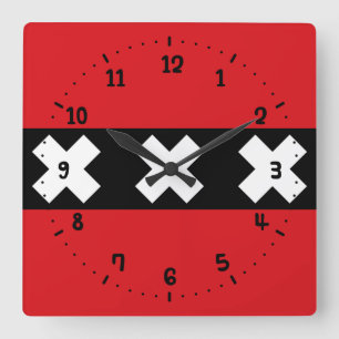 Flagga Amsterdam, Nederländska Square Wall Clock Fyrkantig Klocka