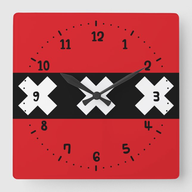 Flagga Amsterdam, Nederländska Square Wall Clock Fyrkantig Klocka (Framsida)