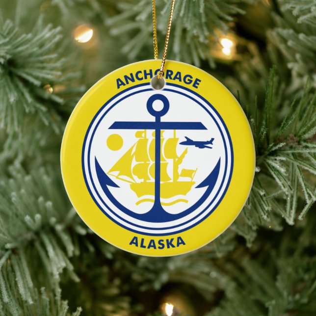 Flagga Anchorage, Alaska Julgransprydnad Keramik (Träd)