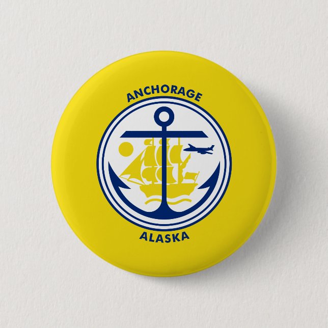 Flagga Anchorage, Alaska Pinback Button Knapp (Framsida)