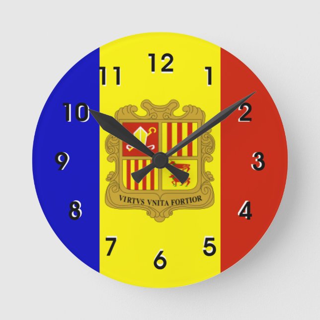 Flagga Andorra Rund Klocka (Framsida)