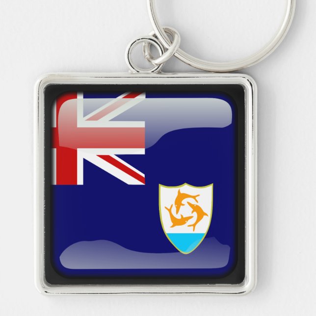 Flagga Anguilla Fyrkantig Silverfärgad Nyckelring (Framsidan)