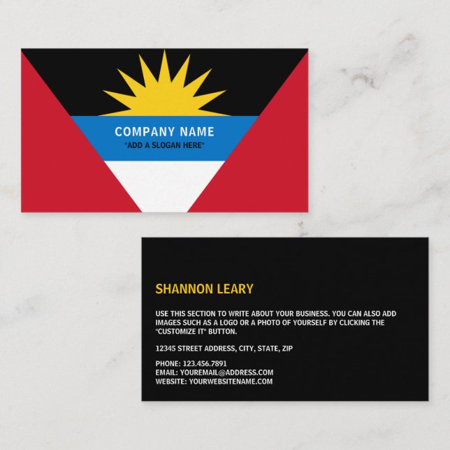 Flagga Antigua och Barbuda, Antiguan Barbudan Visitkort (Fram/baksida)
