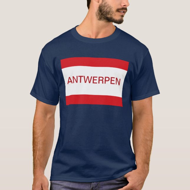 Flagga Antwerpen Anvers Antwerp Belgien T-shirt (Framsida)