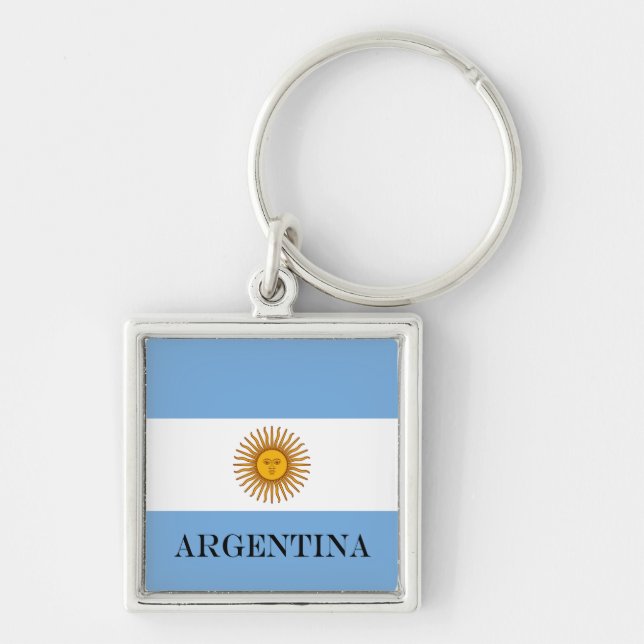 Flagga Argentina Bandera De Argentina Fyrkantig Silverfärgad Nyckelring (Framsidan)
