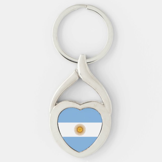 Flagga Argentina Twisted Heart Silverfärgad Nyckelring (Framsidan)