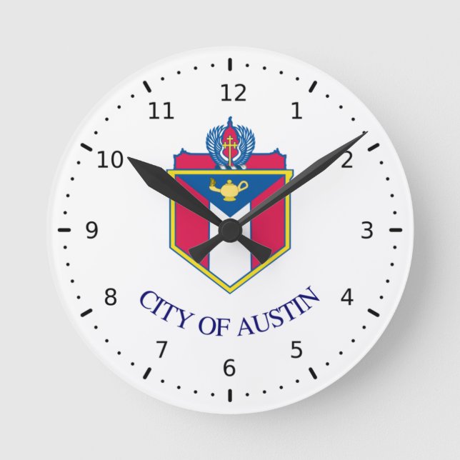 Flagga Austin, Texas Rund Klocka (Framsida)