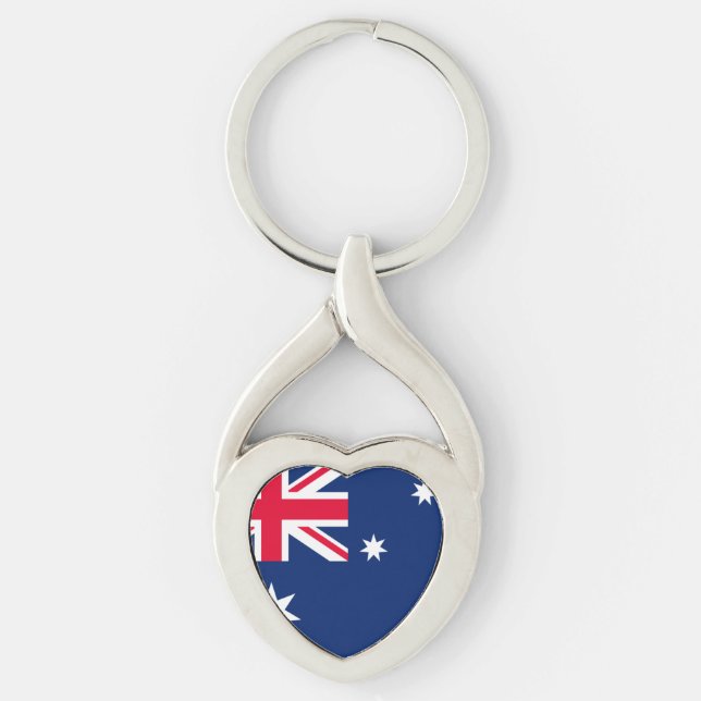 Flagga Australien Twisted Heart Silverfärgad Nyckelring (Framsidan)