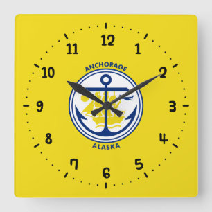 Flagga av ankorage, Alaska Square Wall Clock Fyrkantig Klocka