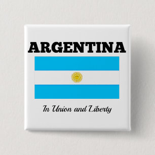 Flagga av Argentina, märkt med motto Knapp