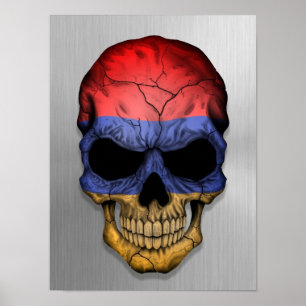 Flagga av Armenien på en grafisk stålsättaskalle Poster