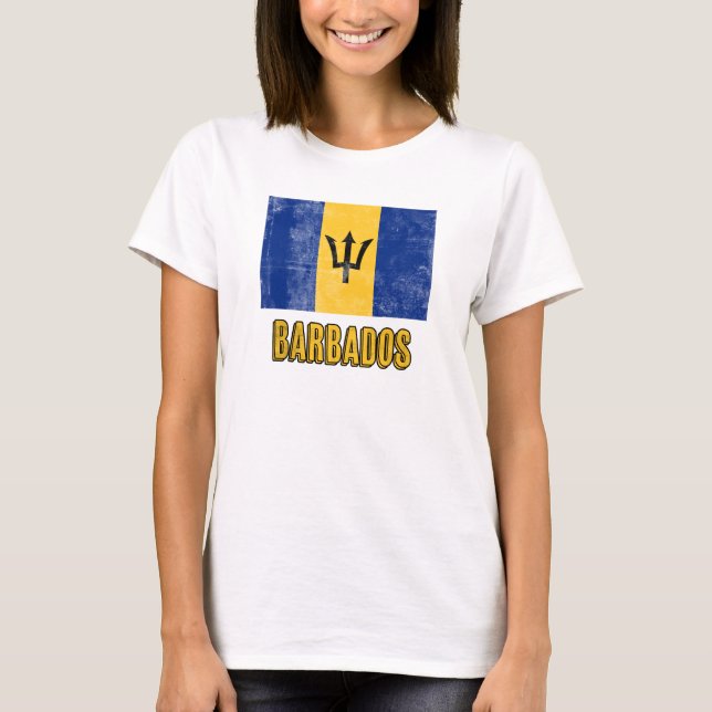 Flagga av Barbados "Grunge" ser ut. T Shirt (Framsida)