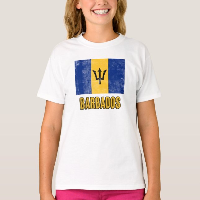 Flagga av Barbados "Grunge" ser ut. T Shirt (Framsida)
