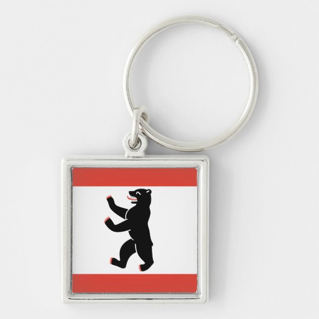 Flagga av Berlin Keychain Fyrkantig Silverfärgad Nyckelring (Framsidan)