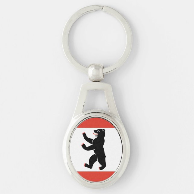 Flagga av Berlin Keychain Ovalt Silverfärgad Nyckelring (Framsidan)