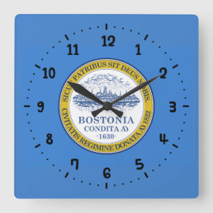 Flagga av Boston, Massachusetts Square Wall Clock Fyrkantig Klocka