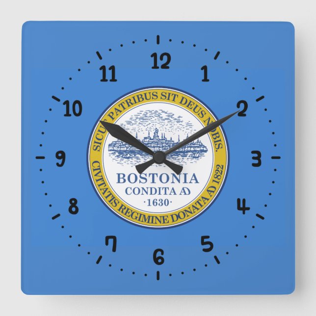 Flagga av Boston, Massachusetts Square Wall Clock Fyrkantig Klocka (Framsida)