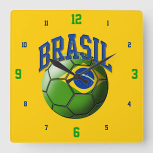 Flagga av Brasil Soccer Ball Clock Fyrkantig Klocka