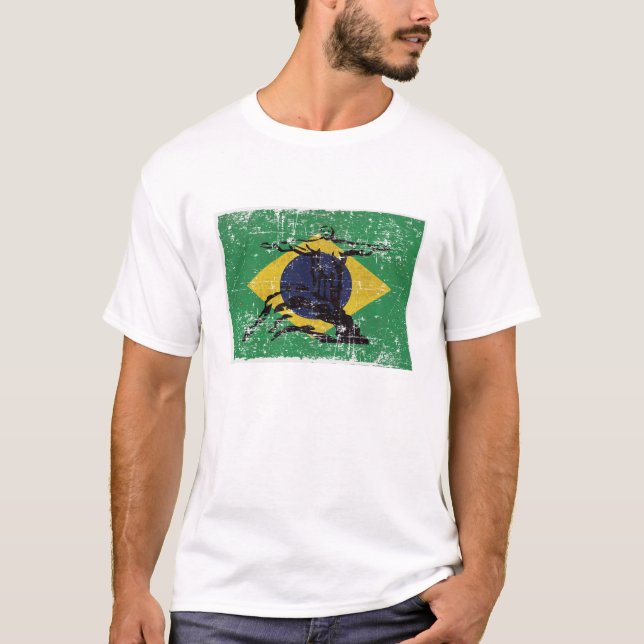 Flagga av Brasilien med Kristus Redeemer Tee Shirt (Framsida)