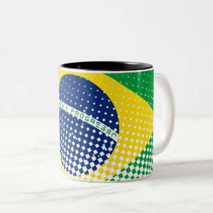 Flagga av Brasilien med rastereffekt Två-Tonad Mugg