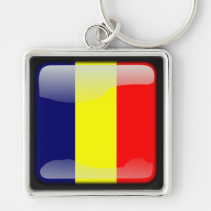 Flagga_av_Chad Fyrkantig Silverfärgad Nyckelring