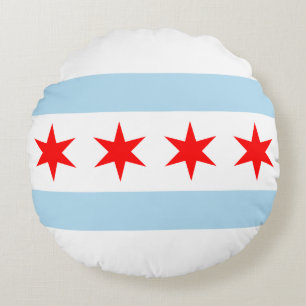 Flagga av Chicago, Illinois Round Pillow Rund Kudde