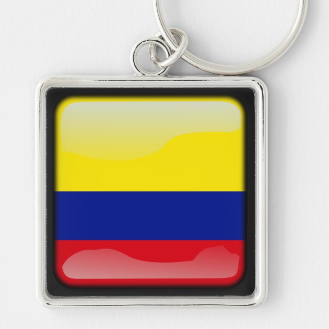 Flagga_av_Colombia Fyrkantig Silverfärgad Nyckelring (Framsidan)