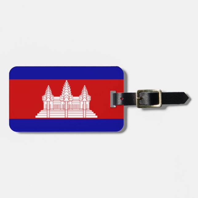 Flagga av den Cambodja bagagemärkren med läder Bagagebricka (Horisontell Framsida)