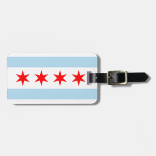 Flagga av den Chicago bagagemärkren med läder Bagagebricka