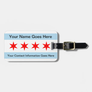 Flagga av den Chicago bagagemärkren med läder Bagagebricka