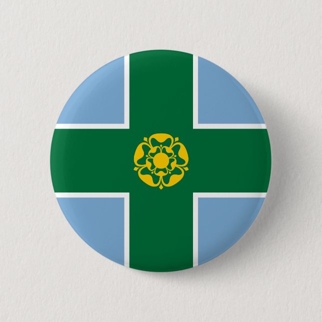 Flagga av Derbyshire Pinback Button Knapp (Framsida)