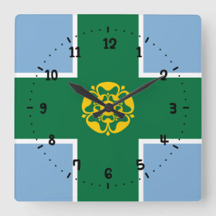 Flagga av Derbyshire Square Wall Clock Fyrkantig Klocka