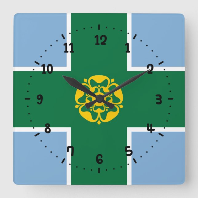 Flagga av Derbyshire Square Wall Clock Fyrkantig Klocka (Framsida)