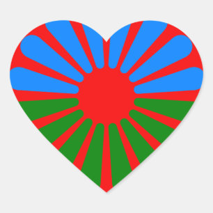Flagga av det Romani folket - Romani flagga Hjärtformat Klistermärke