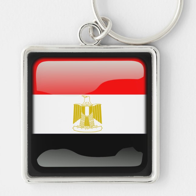 Flagga av Egypten Fyrkantig Silverfärgad Nyckelring (Framsidan)