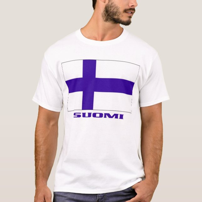 Flagga av Finland + "Suomi" Finska-Amerikan T-shirt (Framsida)