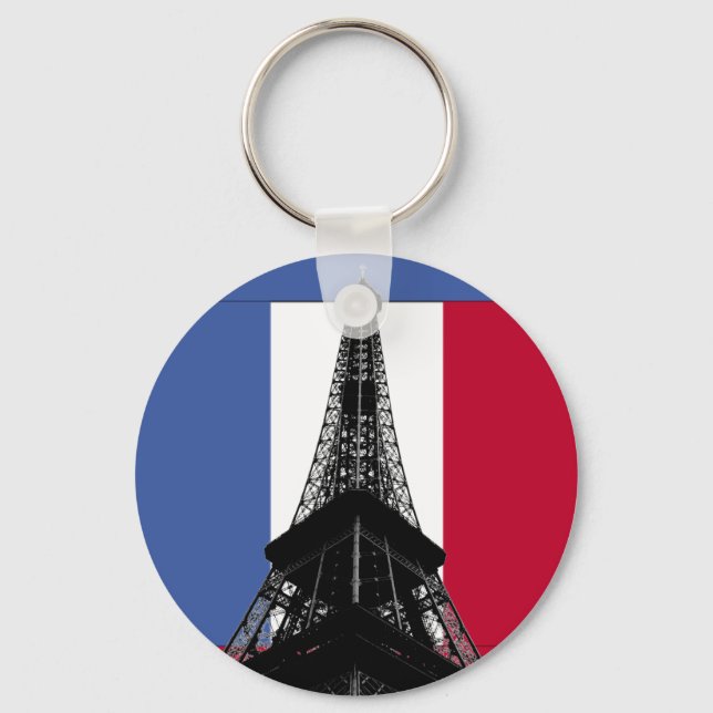 Flagga av Frankrike Keychain Eiffel Torn Nyckelring (Framsida)