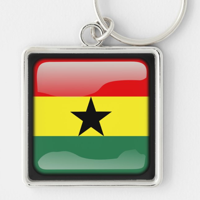 Flagga_av_Ghana Fyrkantig Silverfärgad Nyckelring (Framsidan)