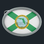 Flagga av Hollywood, Florida<br><div class="desc">Bälte Buckle med en design med flagga Hollywood i Florida. En vit flagga med grönten St. Andrew's kor och stadsäl i mitten</div>