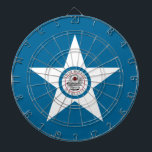 Flagga av Houston, Texas Dartboard with Dart Darttavla<br><div class="desc">Dartboard med flagga of Houston,  Texas; blue flagga med Houston försegling i en vit stjärna,  med illustration av tåg</div>