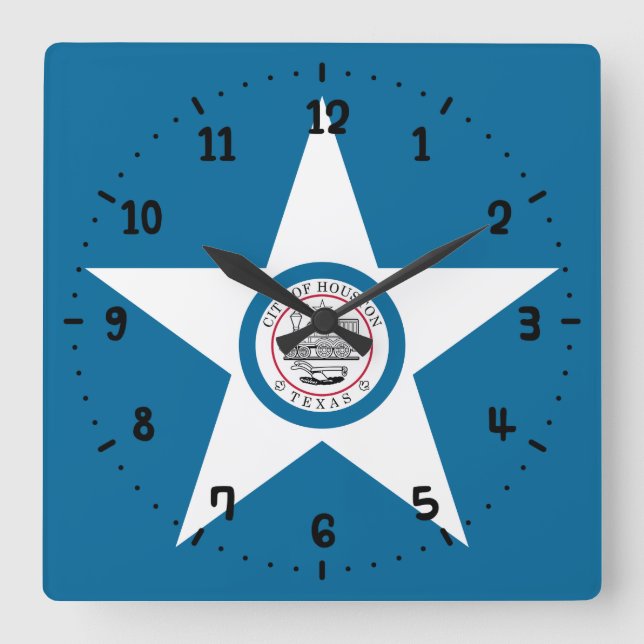 Flagga av Houston, Texas Square Wall Clock Fyrkantig Klocka (Framsida)