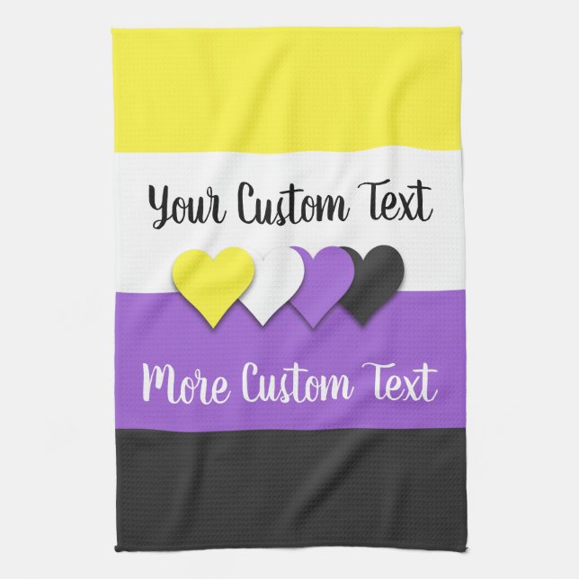 Flagga av icke-binärt pride med hjärtan kökshandduk (Vertikal)