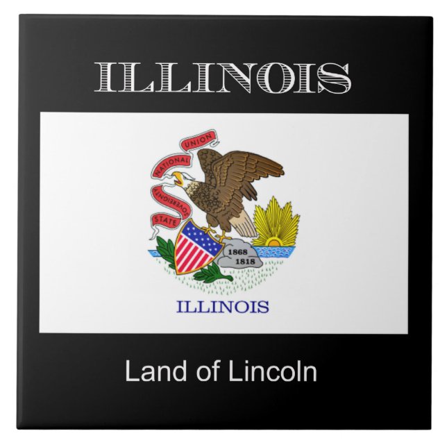 Flagga av Illinois, märkt. Kakelplatta (Framsidan)