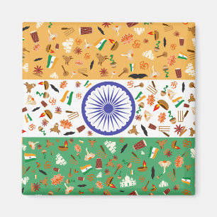 Flagga av Indien med kulturella objekt Magnet