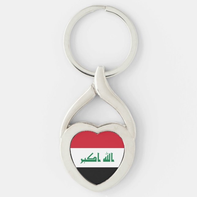 Flagga av Irak Twisted Heart Silverfärgad Nyckelring (Framsidan)