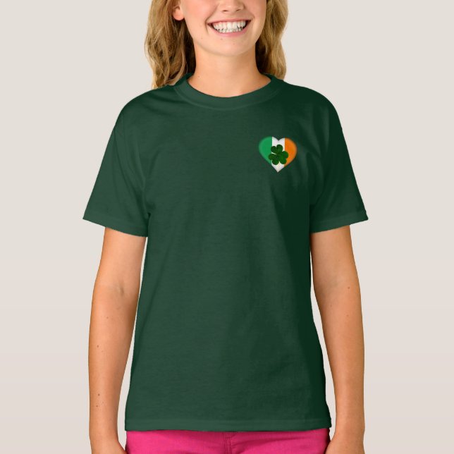 Flagga av Ireland Heart med Shamrock St. Patrick T Shirt (Framsida)