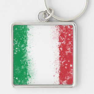 Flagga av Italien Fyrkantig Silverfärgad Nyckelring