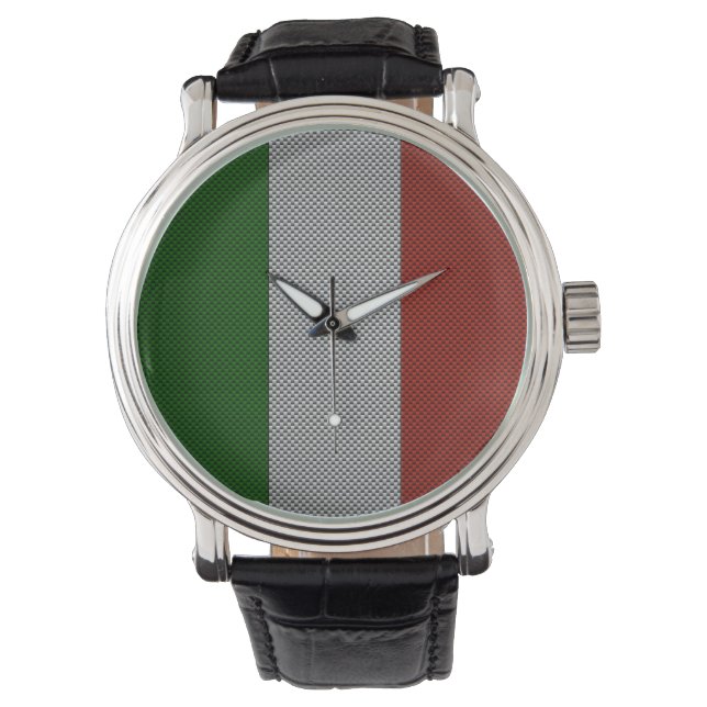 Flagga av Italien med kolfibereffekt Armbandsur (Framsida)